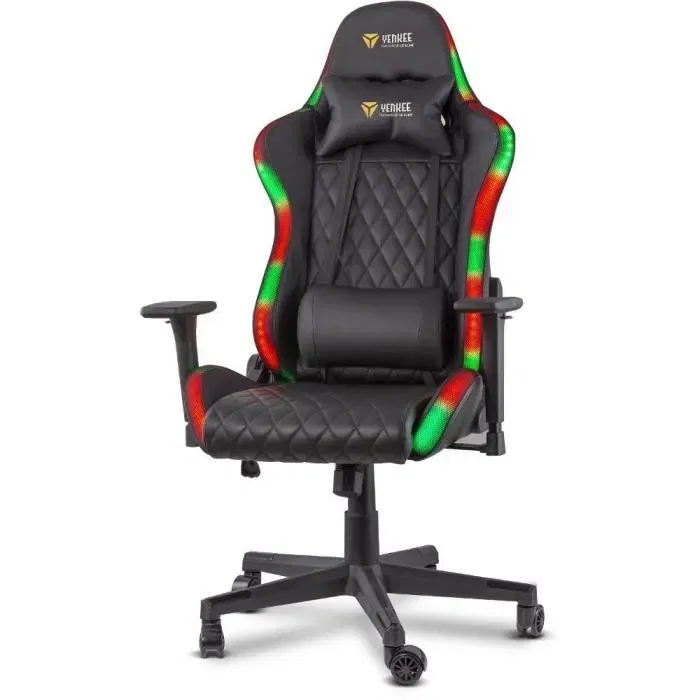 Yenkee Chaise Gaming STARDUST YGC 300RGB avec éclairage RGB, dossier haut, appui-tête et accoudoirs, mousse à froid, cuir PU, classe 4, 150 kg