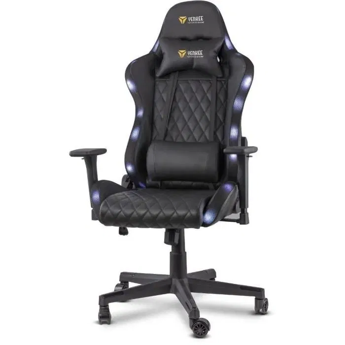 Yenkee Chaise Gaming STARDUST YGC 300RGB avec éclairage RGB, dossier haut, appui-tête et accoudoirs, mousse à froid, cuir PU, classe 4, 150 kg