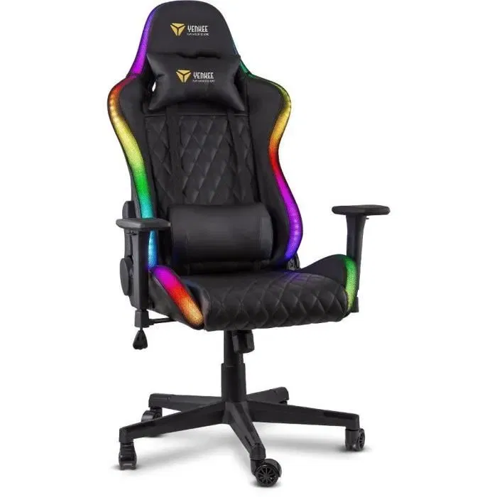 Yenkee Chaise Gaming STARDUST YGC 300RGB avec éclairage RGB, dossier haut, appui-tête et accoudoirs, mousse à froid, cuir PU, classe 4, 150 kg