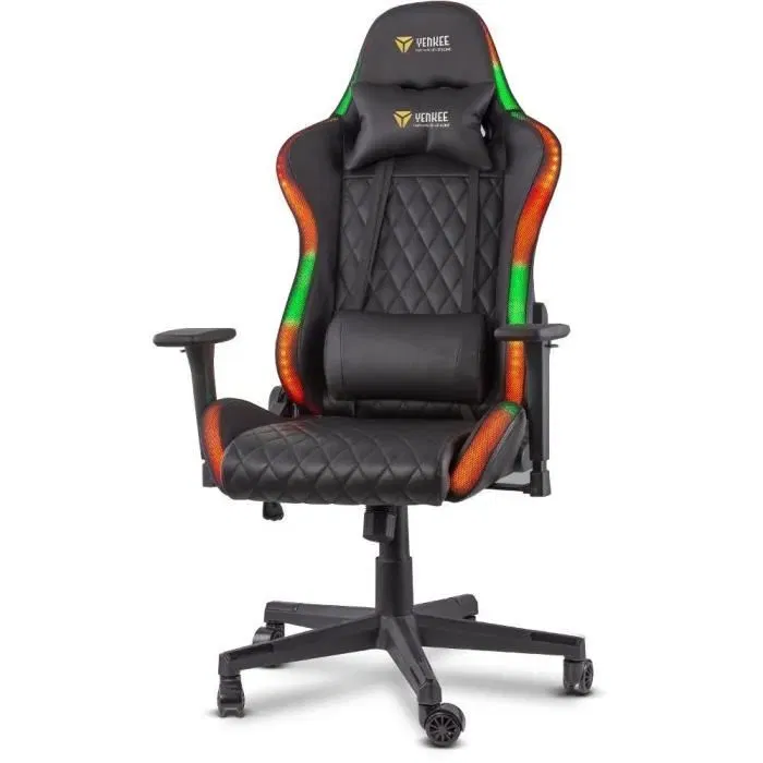 Yenkee Chaise Gaming STARDUST YGC 300RGB avec éclairage RGB, dossier haut, appui-tête et accoudoirs, mousse à froid, cuir PU, classe 4, 150 kg