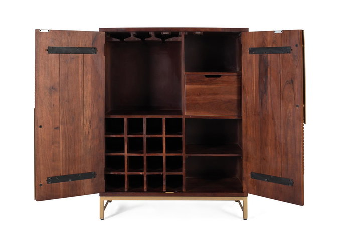 Giner y Colomer - Meuble bar en bois de manguier et métal - 119 cm de haut - 2 portes - Largeur 91 cm - Profondeur 46 cm - Couleur cerise