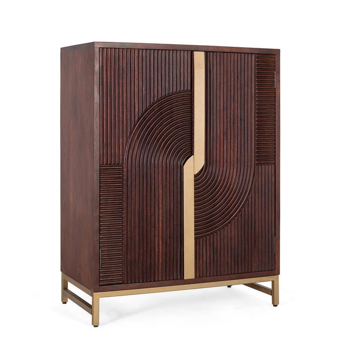 Giner y Colomer - Meuble bar en bois de manguier et métal - 119 cm de haut - 2 portes - Largeur 91 cm - Profondeur 46 cm - Couleur cerise