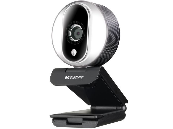 Sandberg Streamer USB Webcam Pro - Webcam pour Streaming et Appels Vidéo Full HD 1080p 60fps avec Microphone et Anneau Lumineux USB