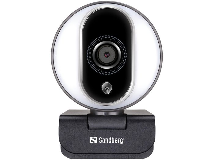Sandberg Streamer USB Webcam Pro - Webcam pour Streaming et Appels Vidéo Full HD 1080p 60fps avec Microphone et Anneau Lumineux USB