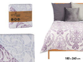 GIFTDECOR Couvre-lit réversible damassé 180x260 cm Blanco-Morado