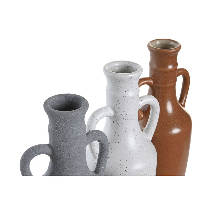 DKD Home Decor Lot de 3 Vases en Porcelaine Blanc Gris Terre cuite (9,6 x 9 x 29 cm)