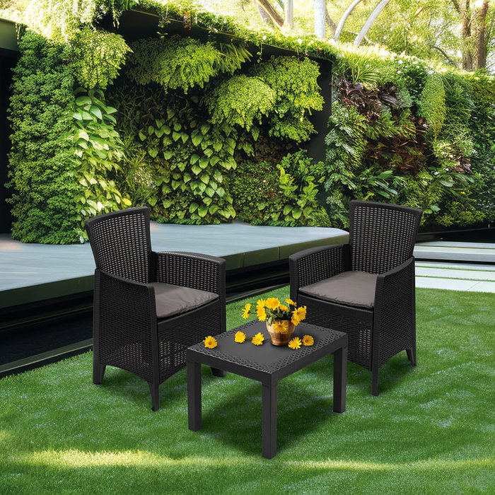 Ipae Progarden Conjunto jardín forest 3 piezas anthracite avec coussins