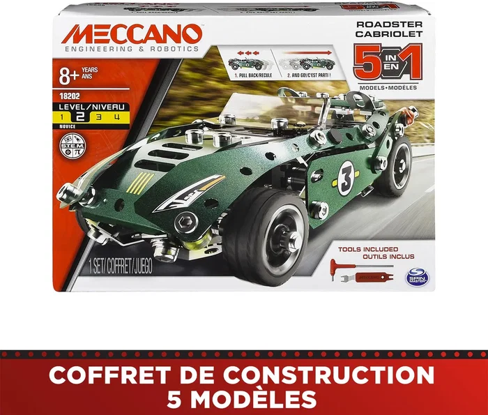 Meccano - APM20102 - Cabriolet Rétro Friction - Coffret de Construction pour 5 Modèles de Voitures Rétro Motorisées - Kit pour Enfants dès 8 Ans - 225 Pièces Meccano - APM20102 - Cabriolet Rétro Friction - Coffret de Construction pour 5 Modèles de Voitures Rétro Motorisées - Kit pour Enfants dès 8 Ans - 225 Pièces