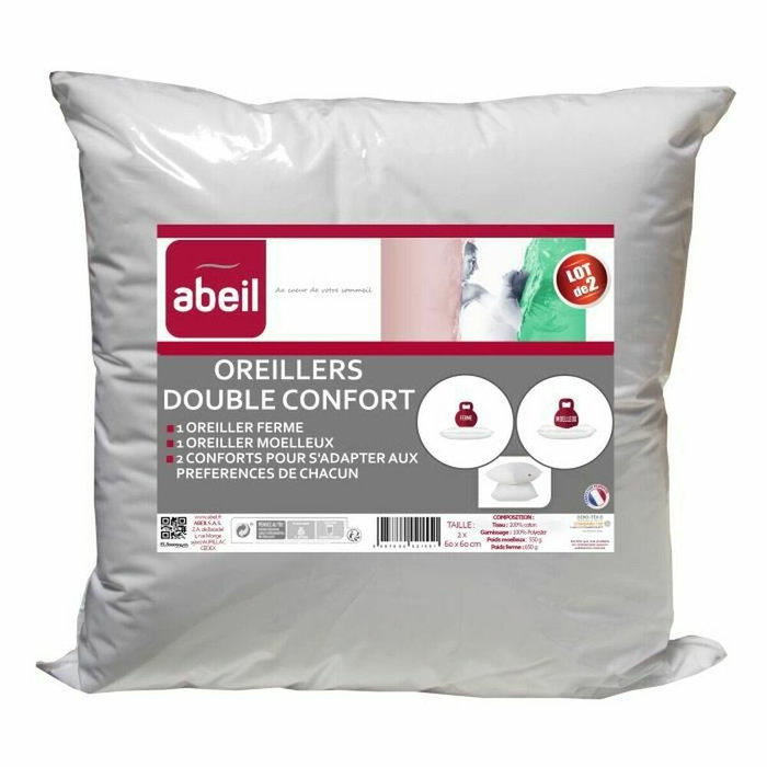 Abeil Lot de 2 Oreillers Double Confort 100% Coton 60x60cm