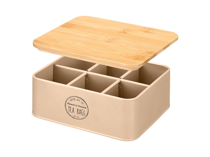 KINVARA Boîte de rangement 6 compartiments avec couvercle en bambou, Beige KINVARA Boîte de rangement 6 compartiments avec couvercle en bambou, Beige