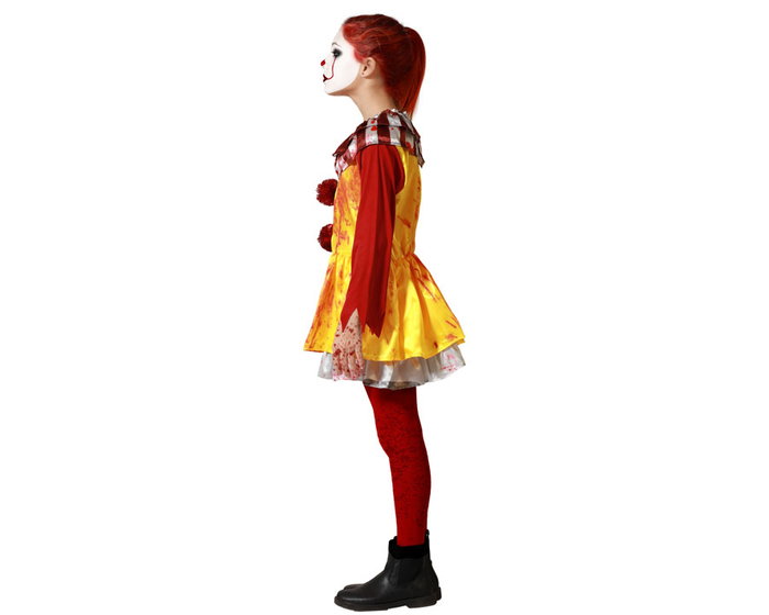 Déguisement Enfant de Clown Fille Jaune avec Robe et Pompons Rouges pour Halloween, Taille 3-4 Ans, Polyester