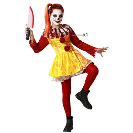 Déguisement Halloween Payasse Enfant Fille 3-4 Ans en Polyester, Robe Jaune avec Pompons Rouges
