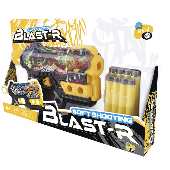 Tachan - Pistolet Blaster Street Shot - Pistolet à fléchettes soft - Style graffiti urbain - Inclut 6 fléchettes en mousse - Dimensions 21,9x14,9x3,8 cm - Pour enfant dès 8 ans Tachan - Pistolet Blaster Street Shot - Pistolet à fléchettes soft - Style graffiti urbain - Inclut 6 fléchettes en mousse - Dimensions 21,9x14,9x3,8 cm - Pour enfant dès 8 ans