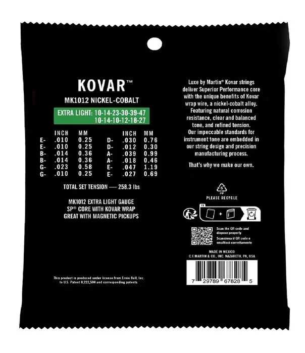 Martin Luxe Kovar Sp Core Extra Light (12St) 10-47 Jeu de cordes acoustiques Martin Luxe Kovar Sp Core Extra Light (12St) 10-47 Jeu de cordes acoustiques