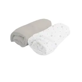 Domiva - Lot de 2 draps housse en jersey - Blanc et perle avec motif étoile - 60 x 120 cm - Pour enfants