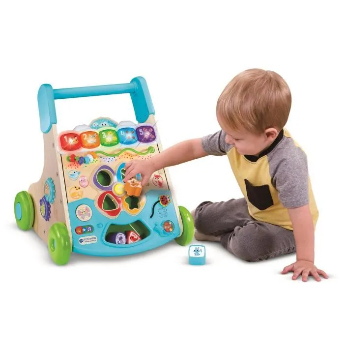 VTECH Super Trotteur Nature Interactif en Bois Certifié FSC - Jouet Educatif avec Piano Lumineux, Boulier et Roue Météo pour Apprendre à Marcher - Version Française