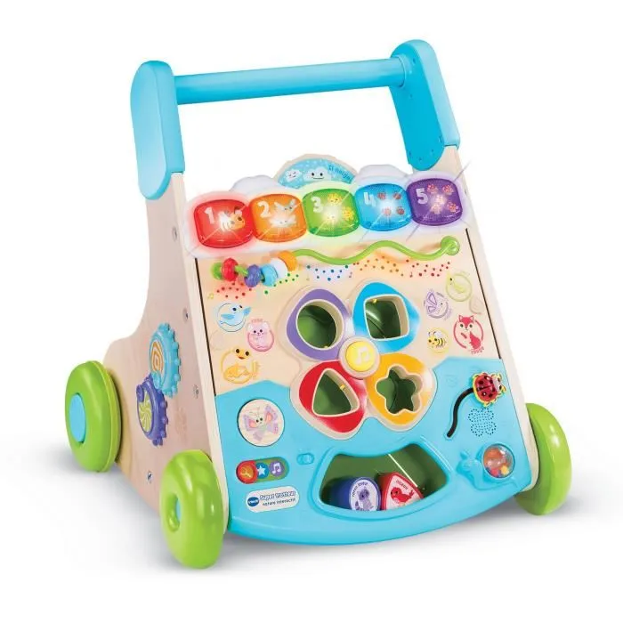 VTECH Super Trotteur Nature Interactif en Bois Certifié FSC - Jouet Educatif avec Piano Lumineux, Boulier et Roue Météo pour Apprendre à Marcher - Version Française