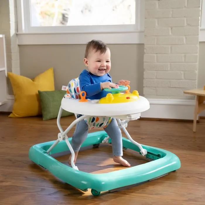 Bright Starts Trotteur bébé évolutif pliable 2-en-1 - Jouet d'éveil amovible avec lumières, sons, musique, hauteur réglable - Pour 6 à 12 mois