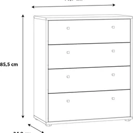 Commode TEMPRA - 4 tiroirs - Blanc mat - Dimensions (L x P x H) : 73.7 x 34.8 x 85.5 cm - Commode de rangement élégante et moderne