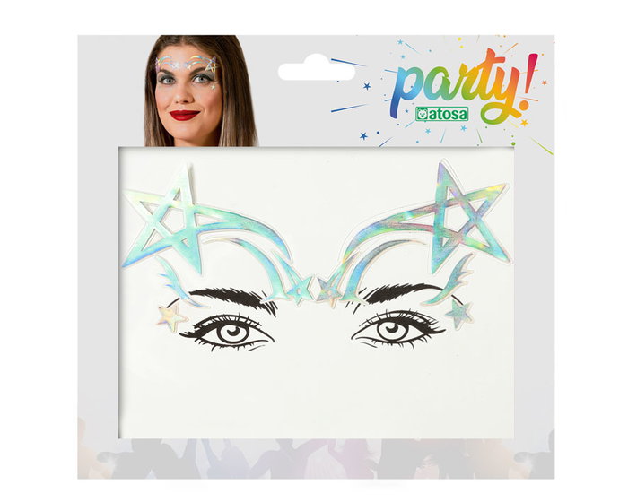Atosa Bijoux faciaux adhésifs argentés avec étoiles holographiques