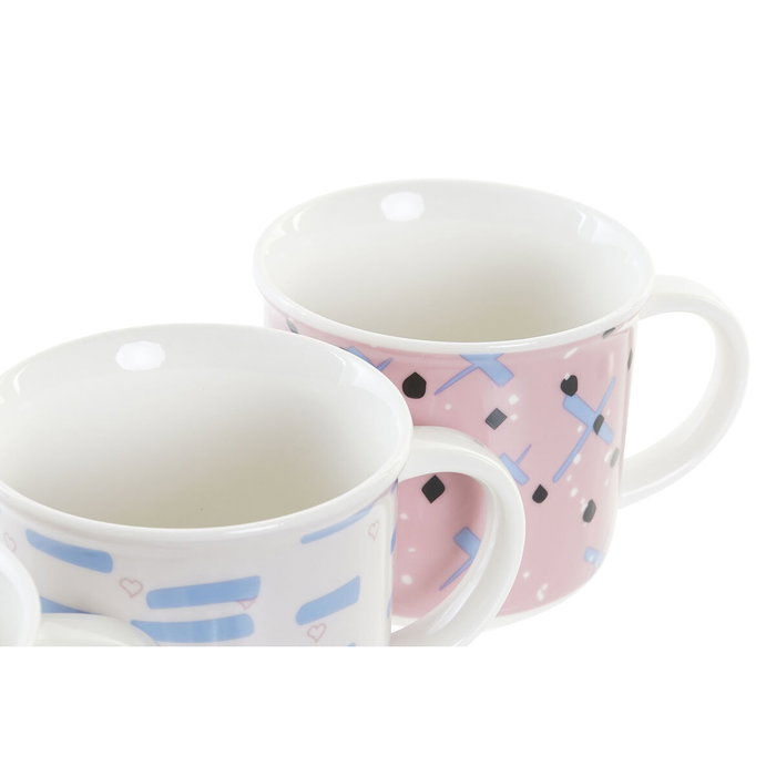 Tasse mug DKD Home Decor Noir Bleu Rose Blanc Grès (310 ml) (4 Unités)