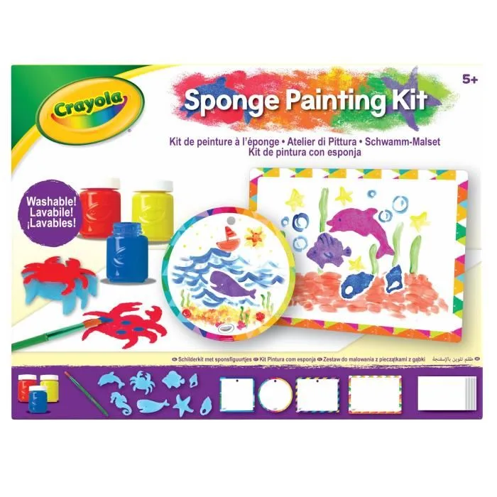 Crayola Kit de peinture à l'éponge pour enfants dès 5 ans - 6 gabarits, peintures lavables et cadres inclus - Activité créative