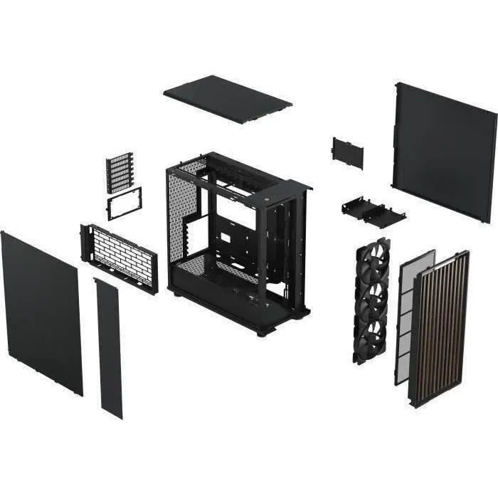 Fractal Design FD-C-NOR1X-01 - Boîtier PC North XL Charbon Noir (E-ATX) - Design Bois & Alliage, Ventilation Mesh, 3 Ventilos 140mm PWM, Hub, Port USB Type-C
