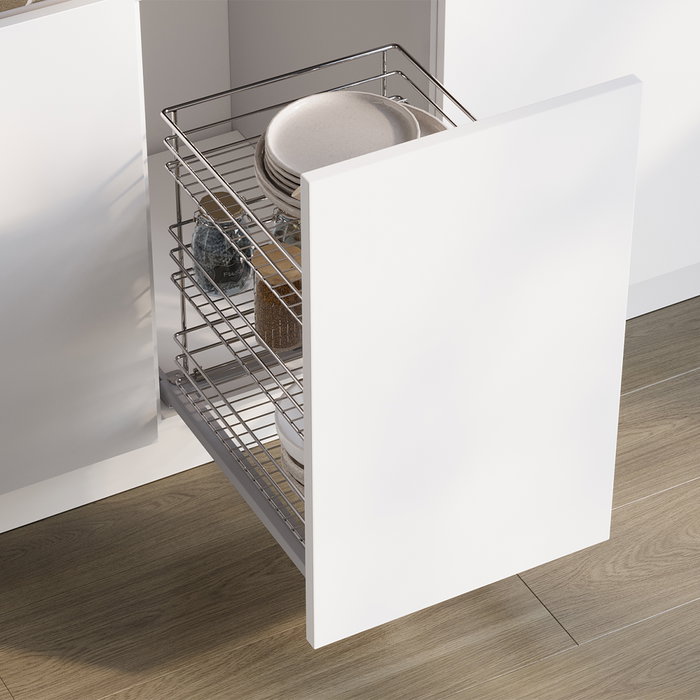 Emuca Chariot coulissant Supra avec fixation inférieure à fermeture amortie, module 400mm, acier, chromé