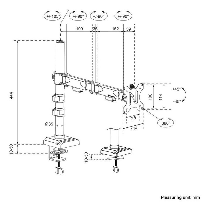 Neomounts DS60-600BL1 Support de Bureau à Bras Articulé pour Écran PC 10-32" - Capacité 8 kg, Pivot 180°, Rotation 360°, VESA 100x100 mm, Noir