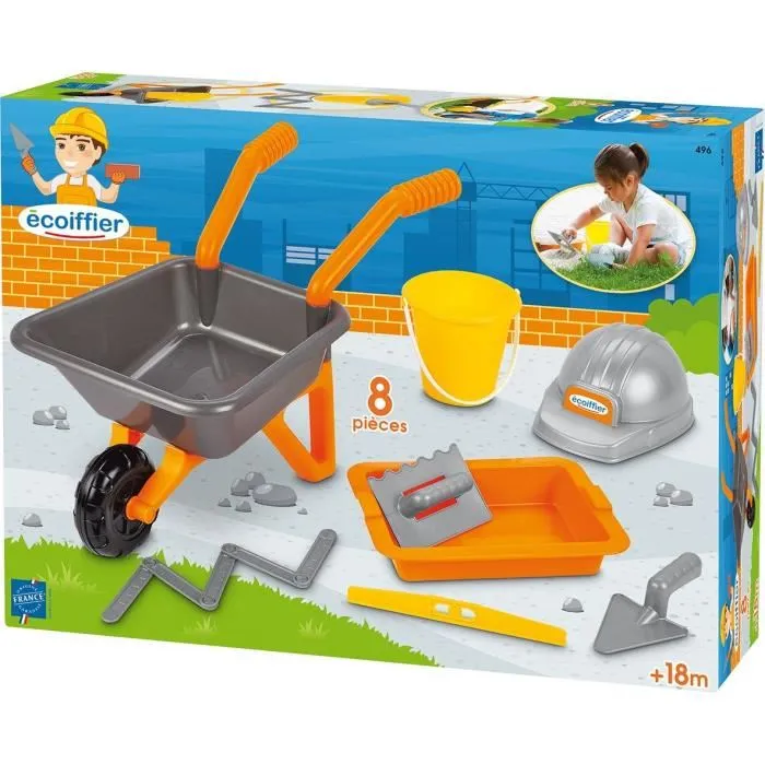 Ecoiffier - Pack maçonnerie brouette 50 cm - Jouet de construction avec 8 pièces - Pour enfants dès 18 mois - Jeu d'imitation plein air