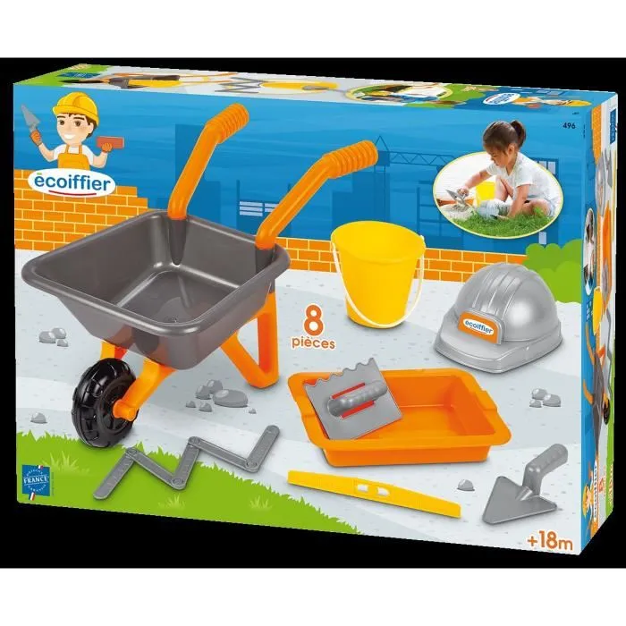 Ecoiffier - Pack maçonnerie brouette 50 cm - Jouet de construction avec 8 pièces - Pour enfants dès 18 mois - Jeu d'imitation plein air