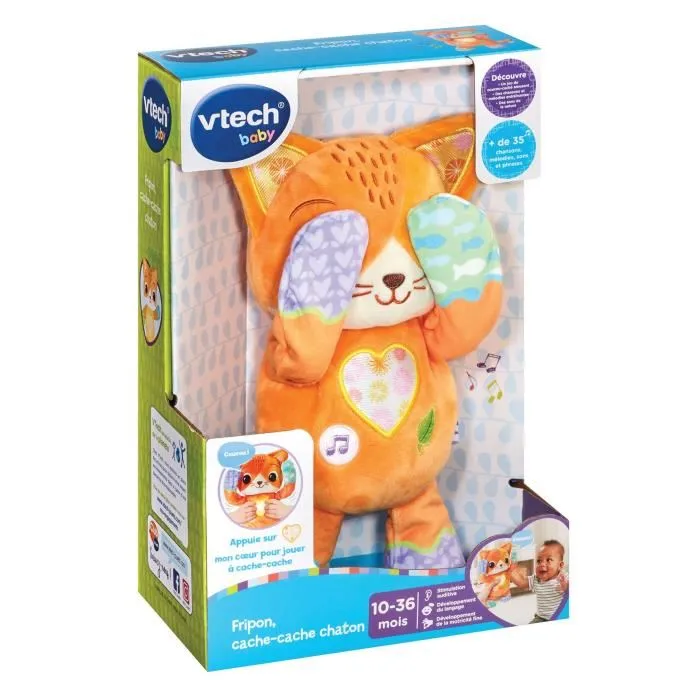 Vtech Fripon - Cache-Cache Chaton, Jouet interactif d'éveil avec bouton lumineux pour bébé - Vtech Baby