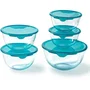 Pyrex - Lot de 5 jattes en verre avec couvercles - 2x 0,5L + 1x 1L + 2x 2L - Résistantes aux chocs thermiques, sans BPA, pour congélation et four