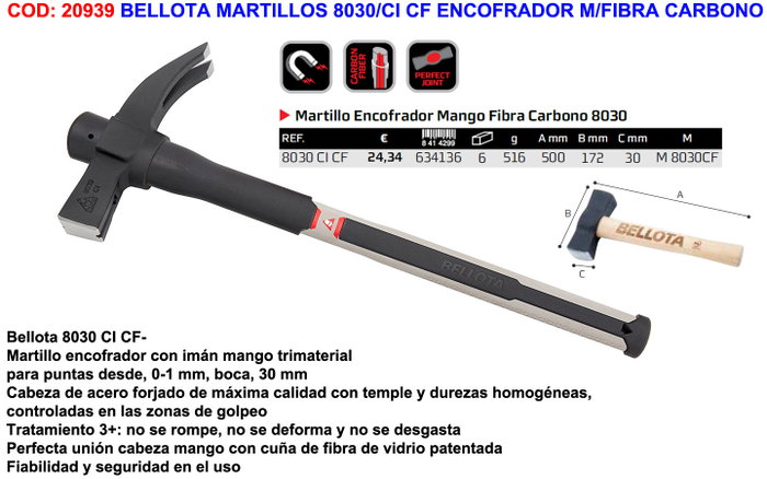Bellota Marteau de coffrage 8030/CI CF en fibre de carbone Bellota Marteau de coffrage 8030/CI CF en fibre de carbone