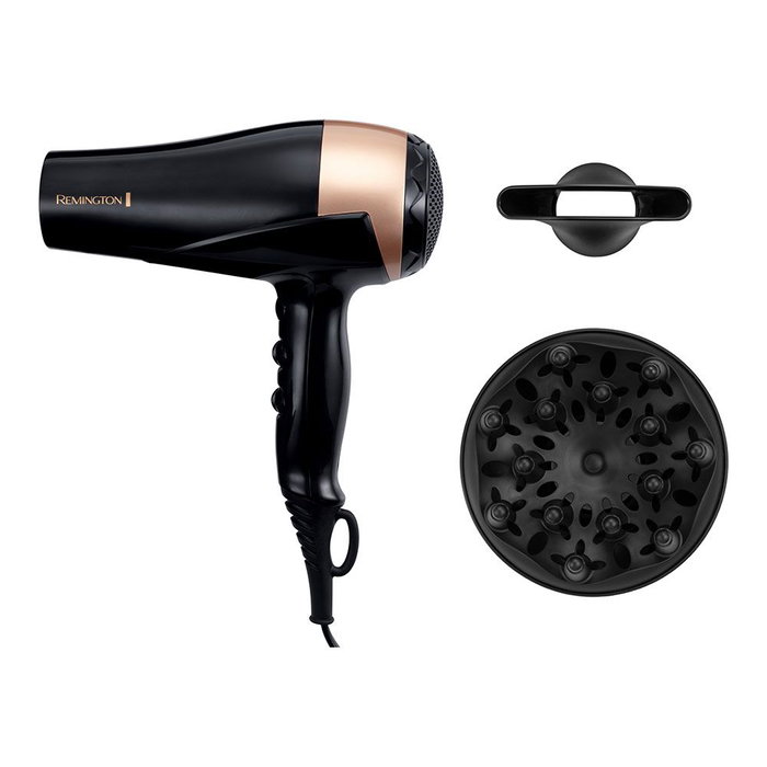 Remington D6098 Secateur de cheveux ionique Eclat Brillance 2200W noir avec diffuseur et concentrateur