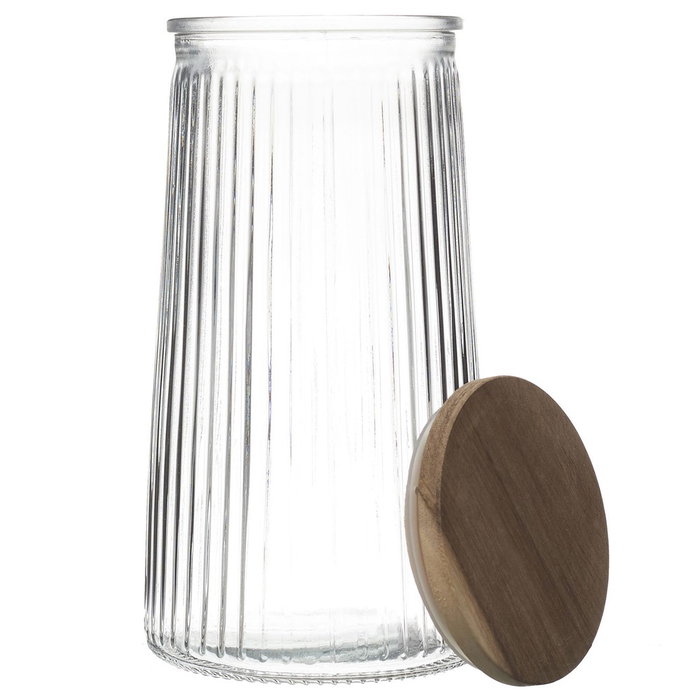 Home Deco Factory Bocal en verre cannelé avec couvercle en acacia 1,3 L Home Deco Factory Bocal en verre cannelé avec couvercle en acacia 1,3 L