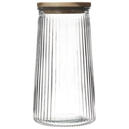 Home Deco Factory Bocal en verre cannelé avec couvercle en acacia 1,3 L