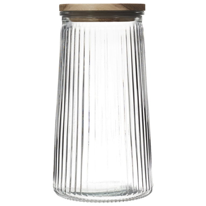 Home Deco Factory Bocal en verre cannelé avec couvercle en acacia 1,3 L Home Deco Factory Bocal en verre cannelé avec couvercle en acacia 1,3 L