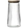 Home Deco Factory Bocal en verre cannelé avec couvercle en acacia 1,3 L