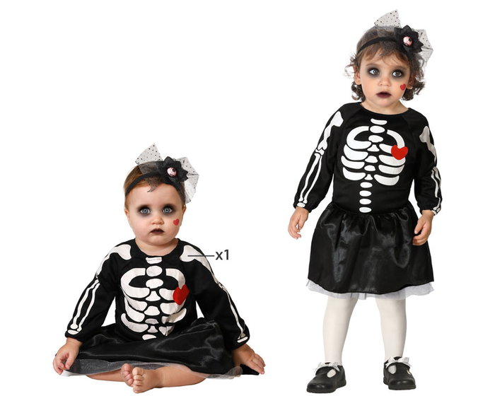 Costume Bébé 24 Mois Halloween Esquelette Noir avec Jupe Brillante Plissée - Déguisement Unisexe Costume Bébé 24 Mois Halloween Esquelette Noir avec Jupe Brillante Plissée - Déguisement Unisexe