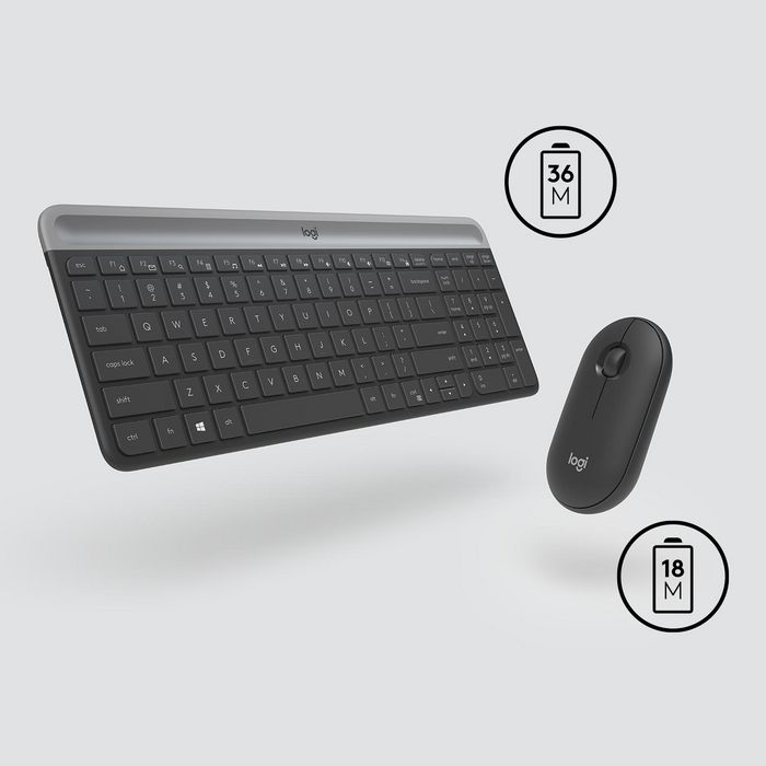 Logitech MK470 Combo Clavier et Souris Sans Fil Silencieux et Fin - Profil Slim pour Windows - Clavier AZERTY Français