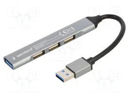 GEMBIRD Hub USB 4 ports USB A, USB 2.0 et USB 3.1 Gen 1, gris