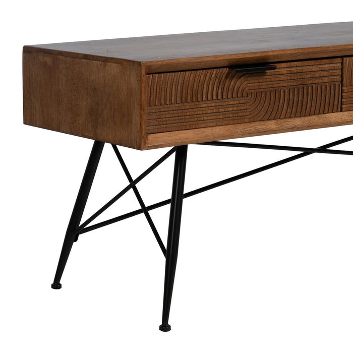 BigBuy Home Table Basse LAGOM Noir Naturel Fer Bois d'hévéa 150 x 40 x 50 cm