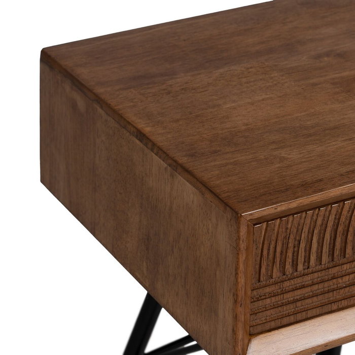 BigBuy Home Table Basse LAGOM Noir Naturel Fer Bois d'hévéa 150 x 40 x 50 cm