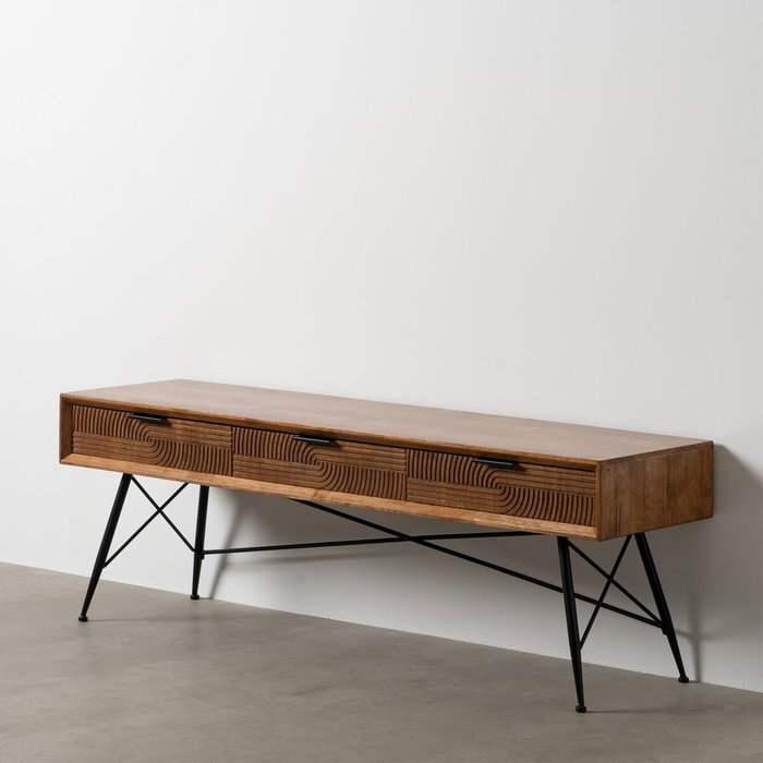 BigBuy Home Table Basse LAGOM Noir Naturel Fer Bois d'hévéa 150 x 40 x 50 cm
