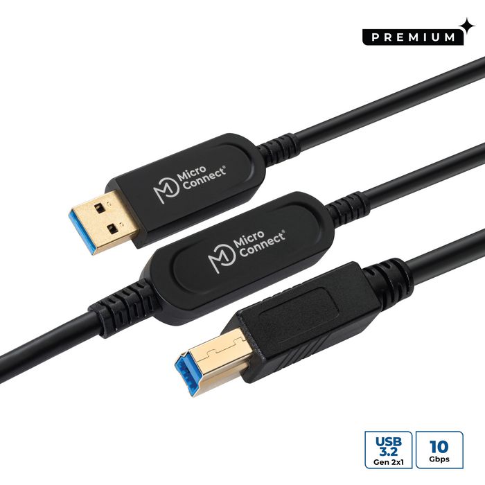 MicroConnect Câble USB 3.2 Gen 2 A-B fibre optique 20m MicroConnect Câble USB 3.2 Gen 2 A-B fibre optique 20m
