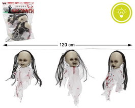 Guirnalda de Têtes de Bébé Zombi avec Lumière 120 cm, Décoration d'Halloween Effrayante