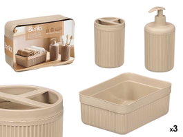 BERILO Set Distributeur de Toilettes avec Verre et Plateau Rayures Beige