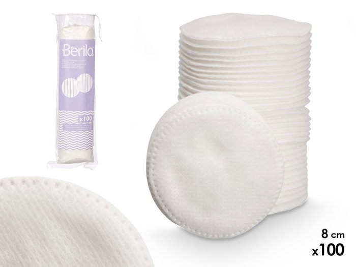 BERILO Sachet de 100 disques démaquillants en coton 8cm Blanc BERILO Sachet de 100 disques démaquillants en coton 8cm Blanc