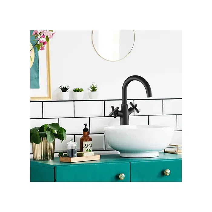 Edouard Rousseau Mélangeur Lavabo Haut NANKA Noir - Bec Mobile, Réduction Débit, Têtes Céramique, Laiton - Pour Lavabo Surélevé